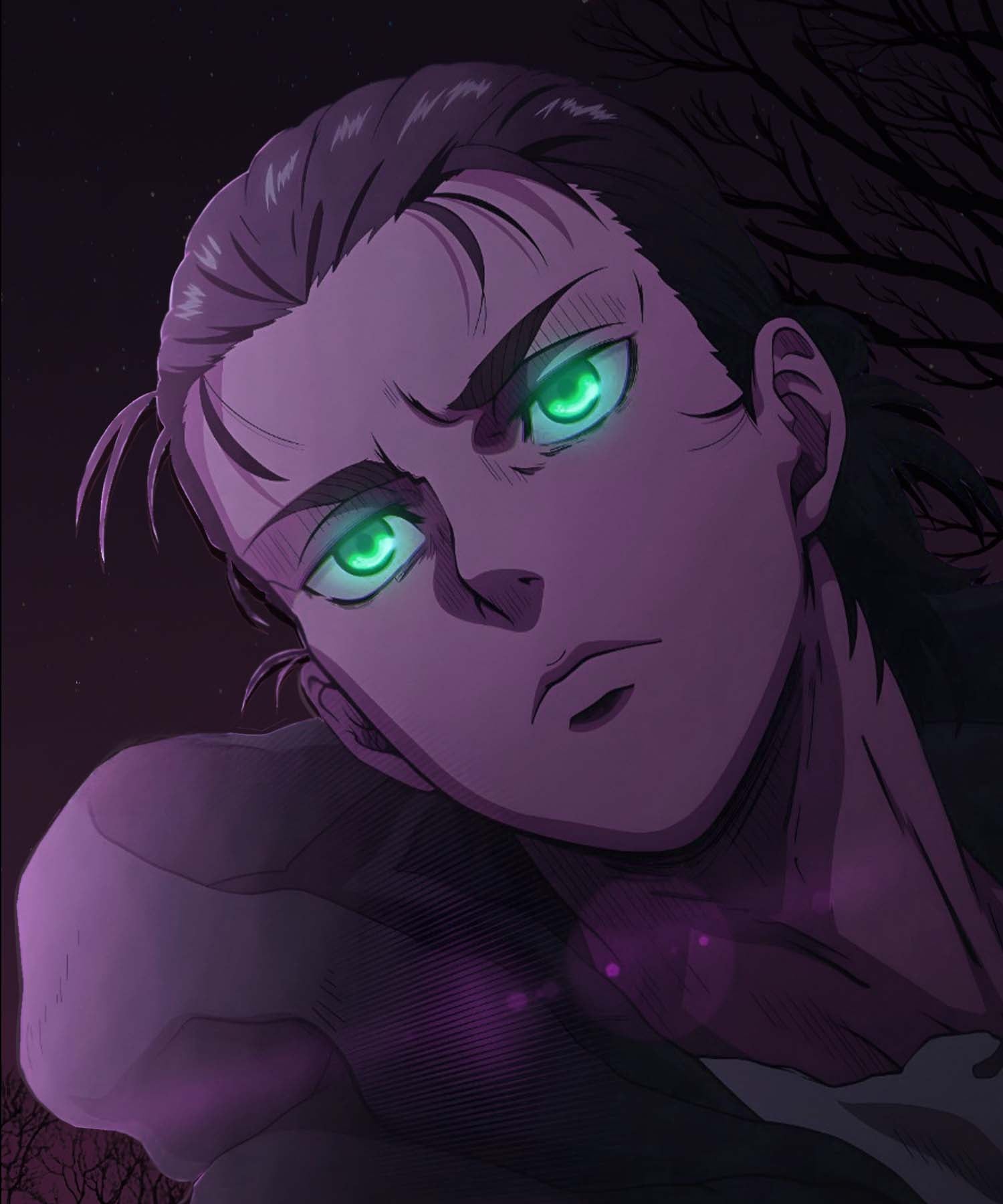 Attack on Titan anime Eren with glowing eyes
