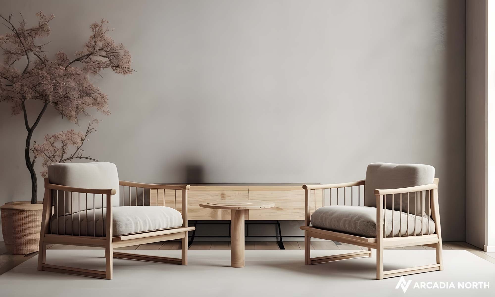 Modern living room with an empty wall