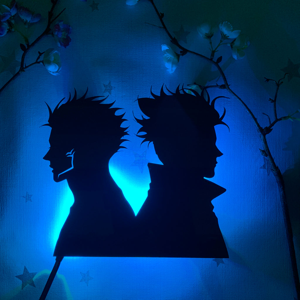 Jujutsu Kaisen Sukuna and Satoru Gojo anime silhouette light