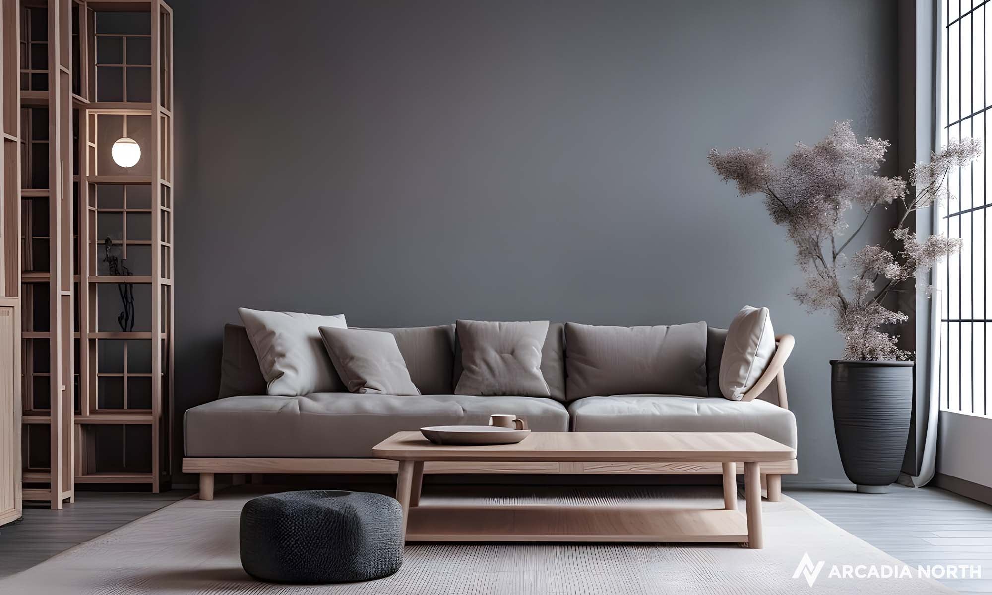 Modern living room with an empty wall