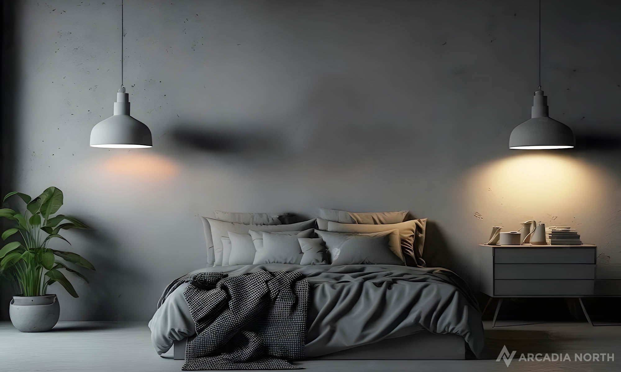 Modern bedroom with an empty wall