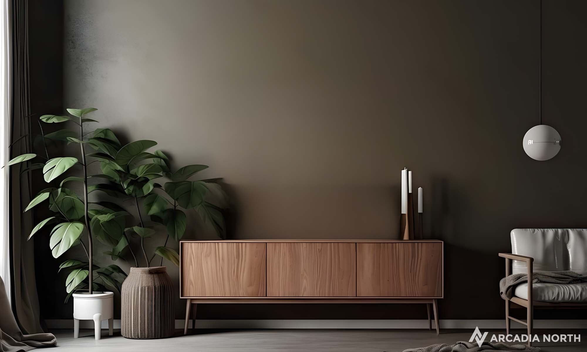 Modern living room with an empty wall