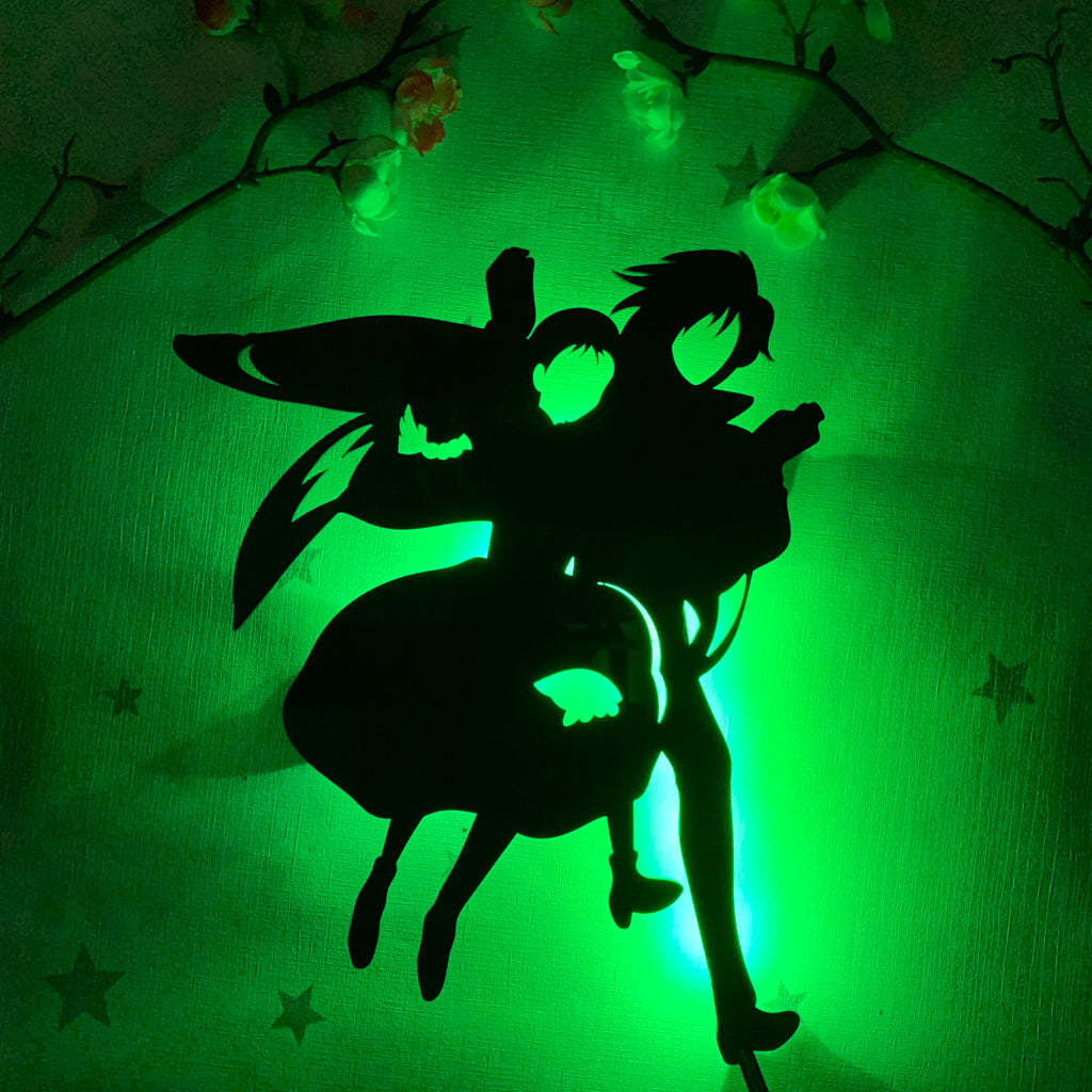 Studio Ghibli Howl's Moving Castle Howl and Sophie floating anime silhouette light