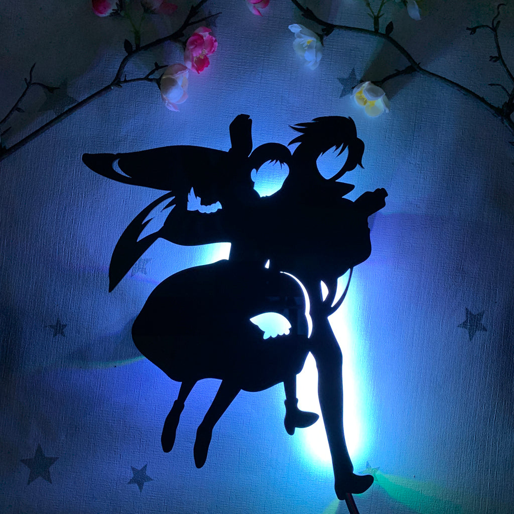 Studio Ghibli Howl's Moving Castle Howl and Sophie floating anime silhouette light