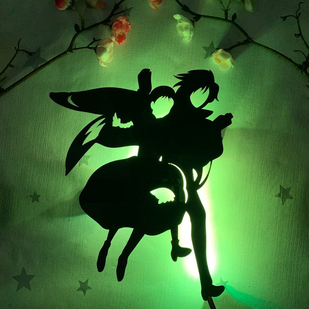 Studio Ghibli Howl's Moving Castle Howl and Sophie floating anime silhouette light