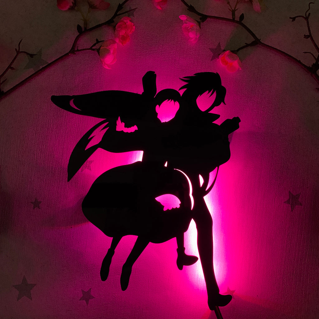 Studio Ghibli Howl's Moving Castle Howl and Sophie floating anime silhouette light