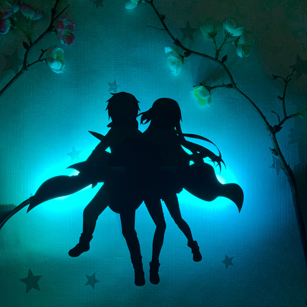 Sword Art Online Kirito and Asuna Yuuki anime silhouette light