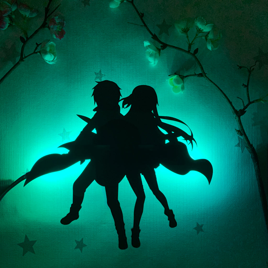 Sword Art Online Kirito and Asuna Yuuki anime silhouette light