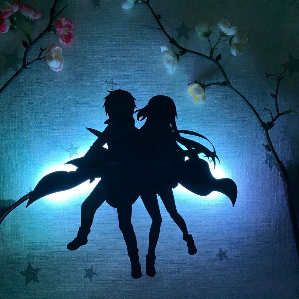 Sword Art Online Kirito and Asuna Yuuki anime silhouette light