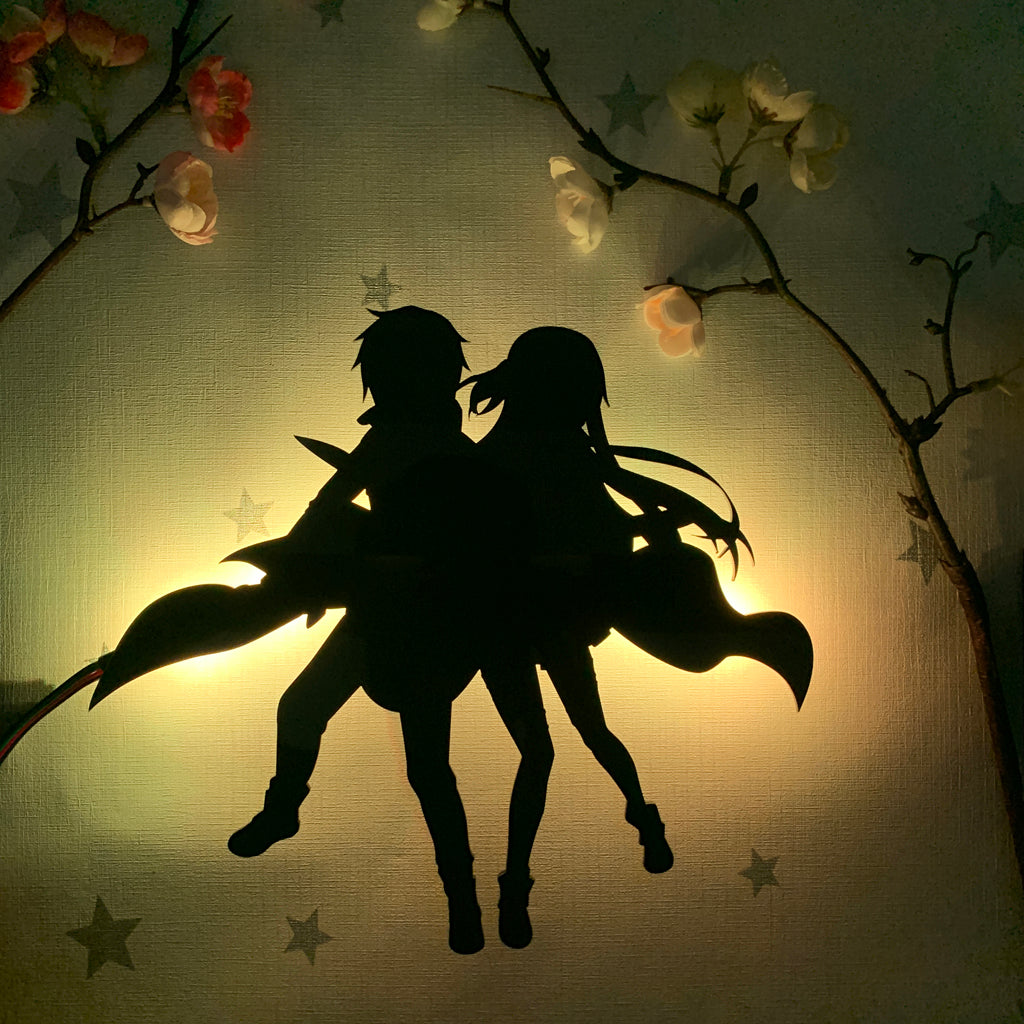 Sword Art Online Kirito and Asuna Yuuki anime silhouette light