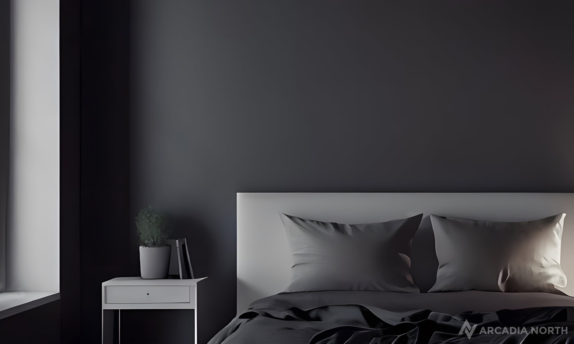 Modern bedroom with an empty wall above the bed