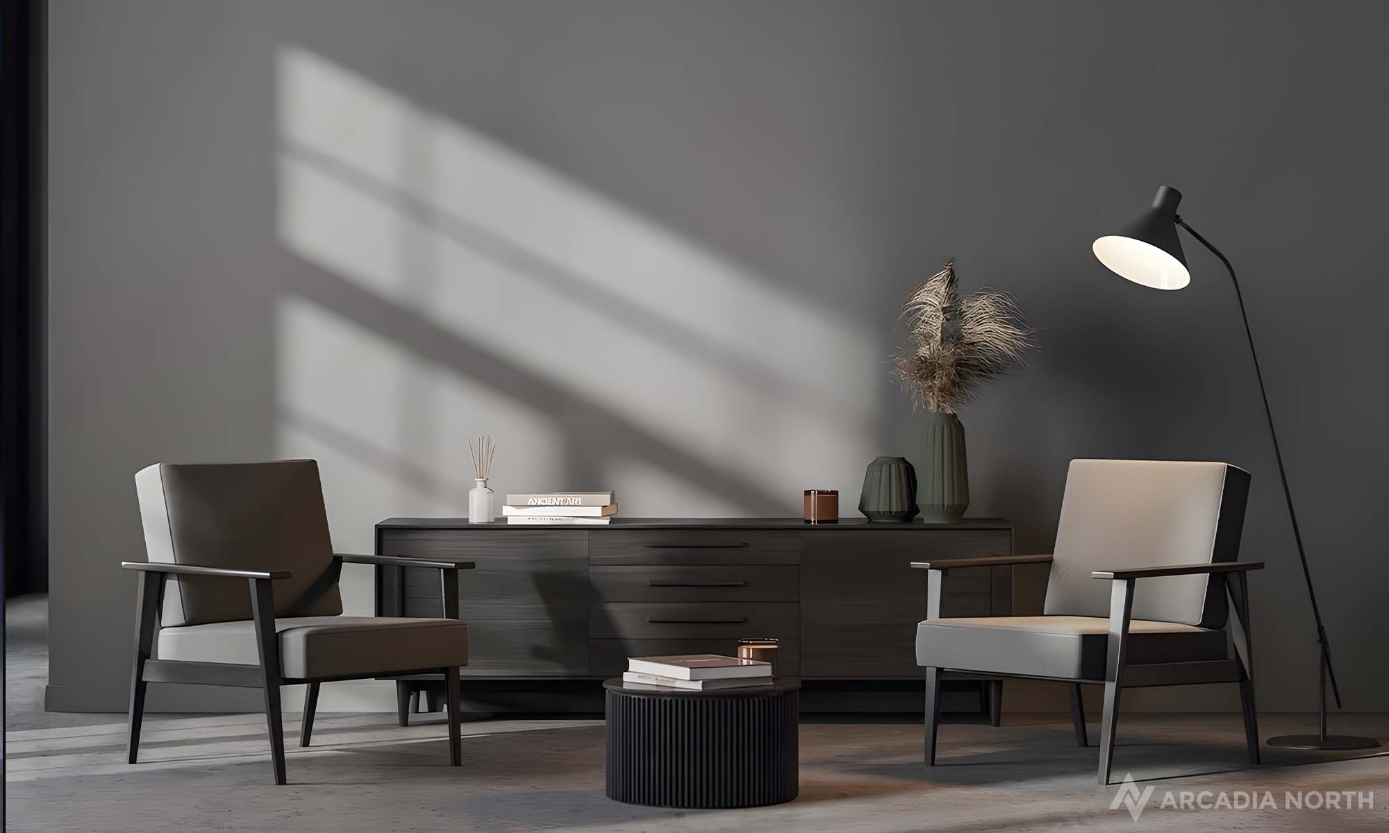 Modern living room with an empty wall