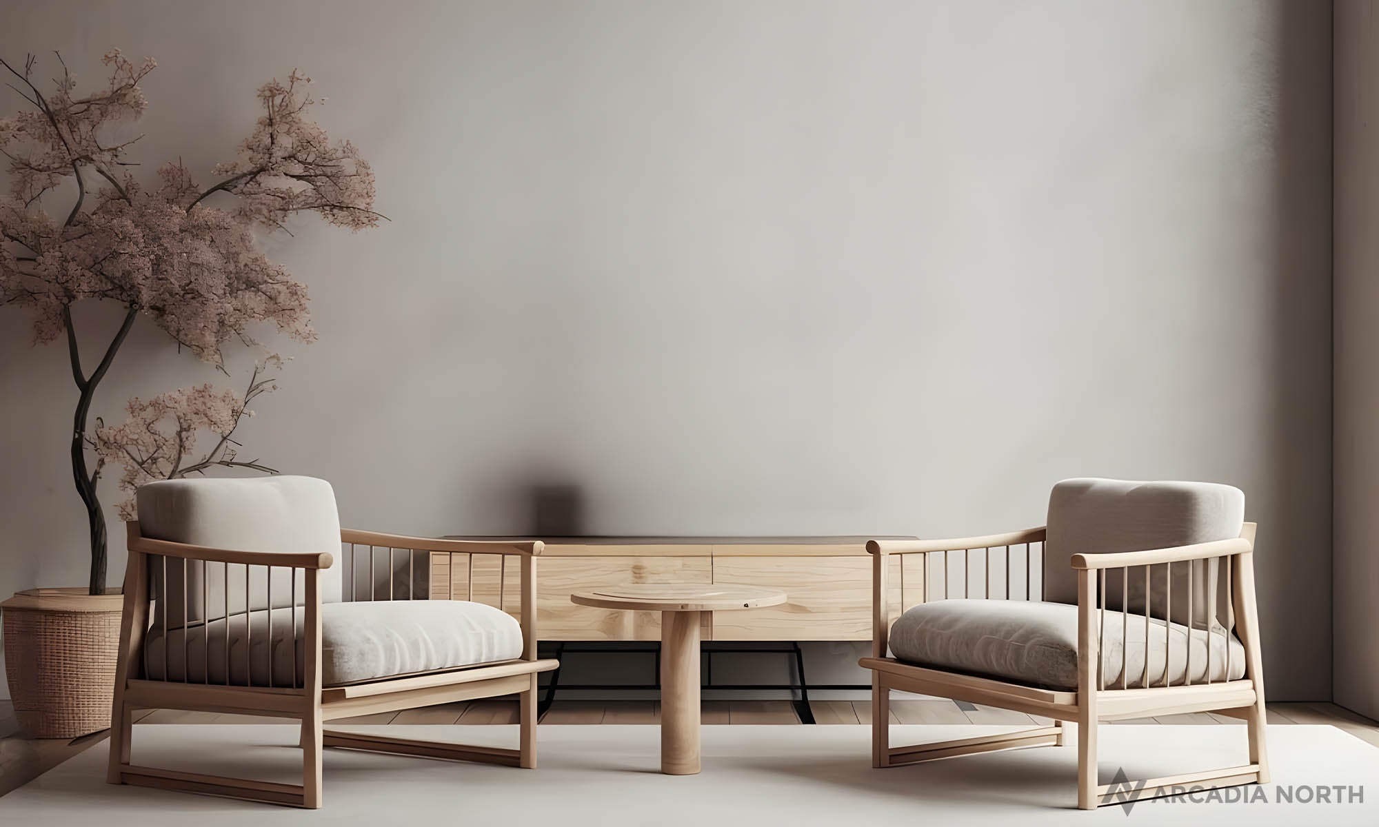 Modern Japanese style living room with an empty wall