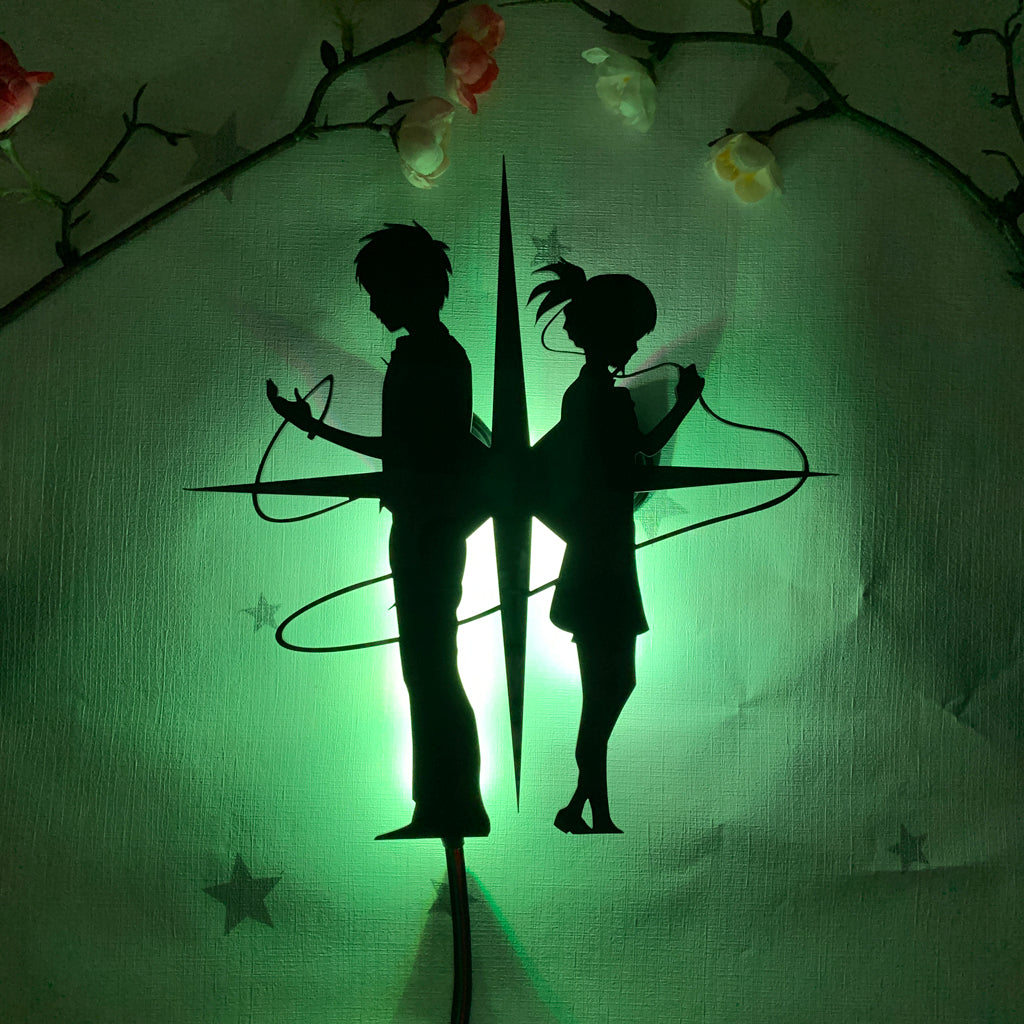 Your Name Kimi no Na wa Taki Tachibana and Mitsuha Miyamizu anime silhouette light