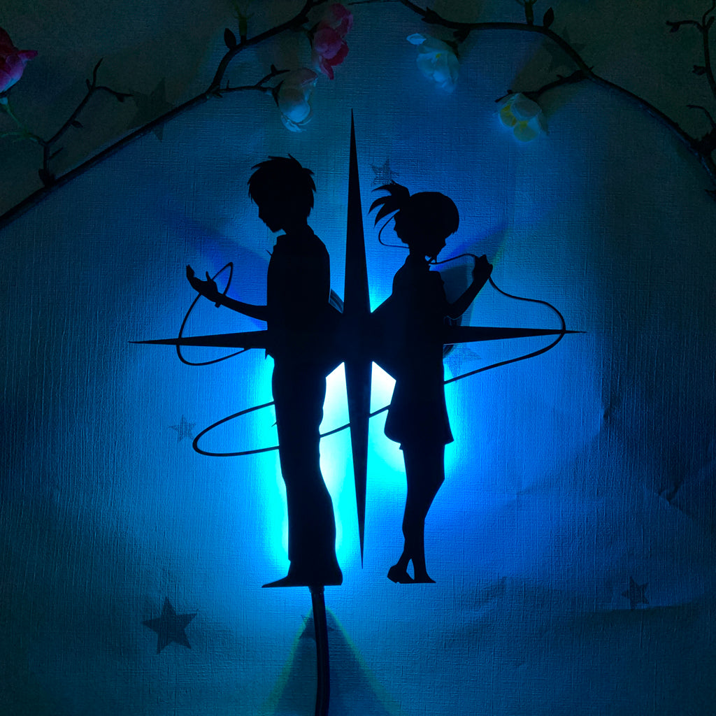 Your Name Kimi no Na wa Taki Tachibana and Mitsuha Miyamizu anime silhouette light