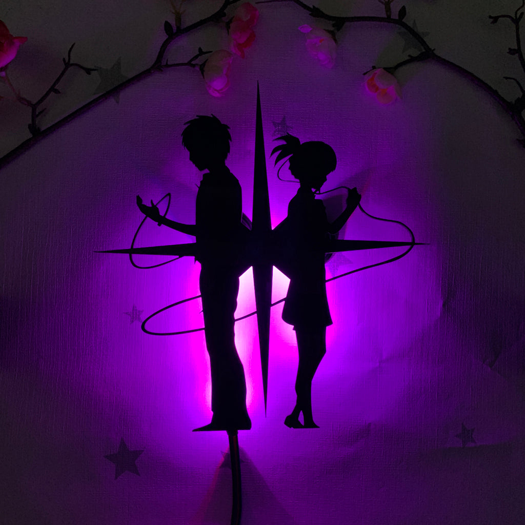 Your Name Kimi no Na wa Taki Tachibana and Mitsuha Miyamizu anime silhouette light
