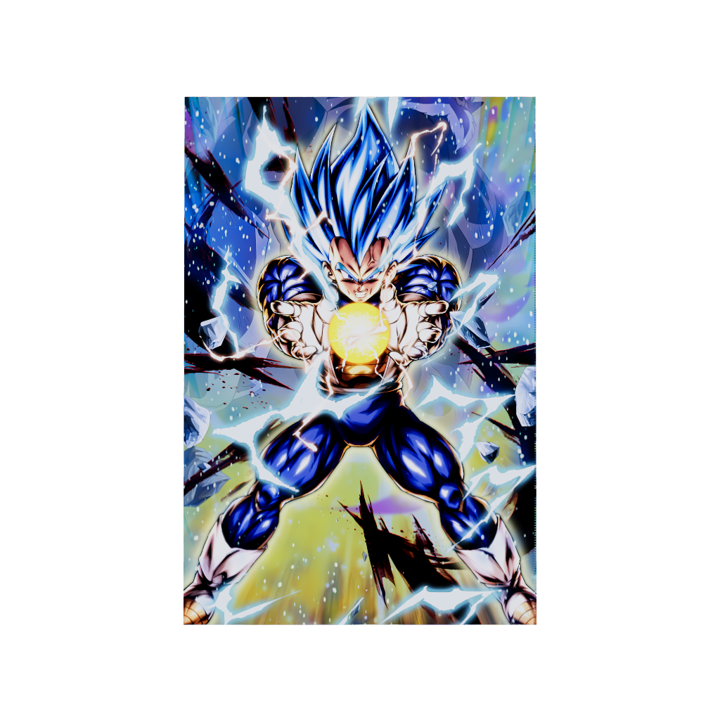 Dragon Ball Super Blue Evolved Vegeta Final Flash acrylic poster by Arcadia North – premium DBZ anime wall art printed on glossy acrylic.
