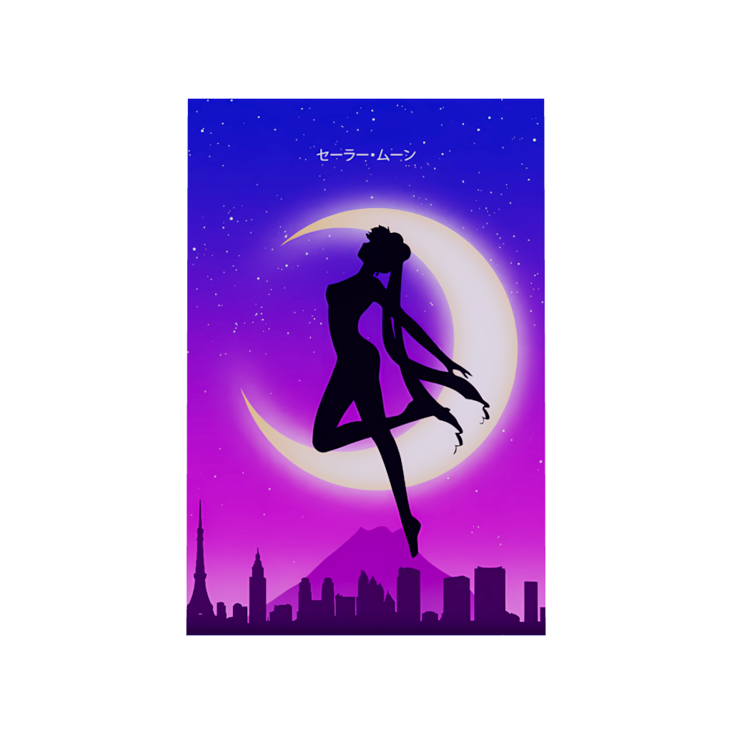 Sailor Moon anime acrylic poster 3D model by Arcadia North. Feauturing Usagi Tsukino and Sailor Moon written in Japanese Katakana. Acrylic wall art printed on acrylic.