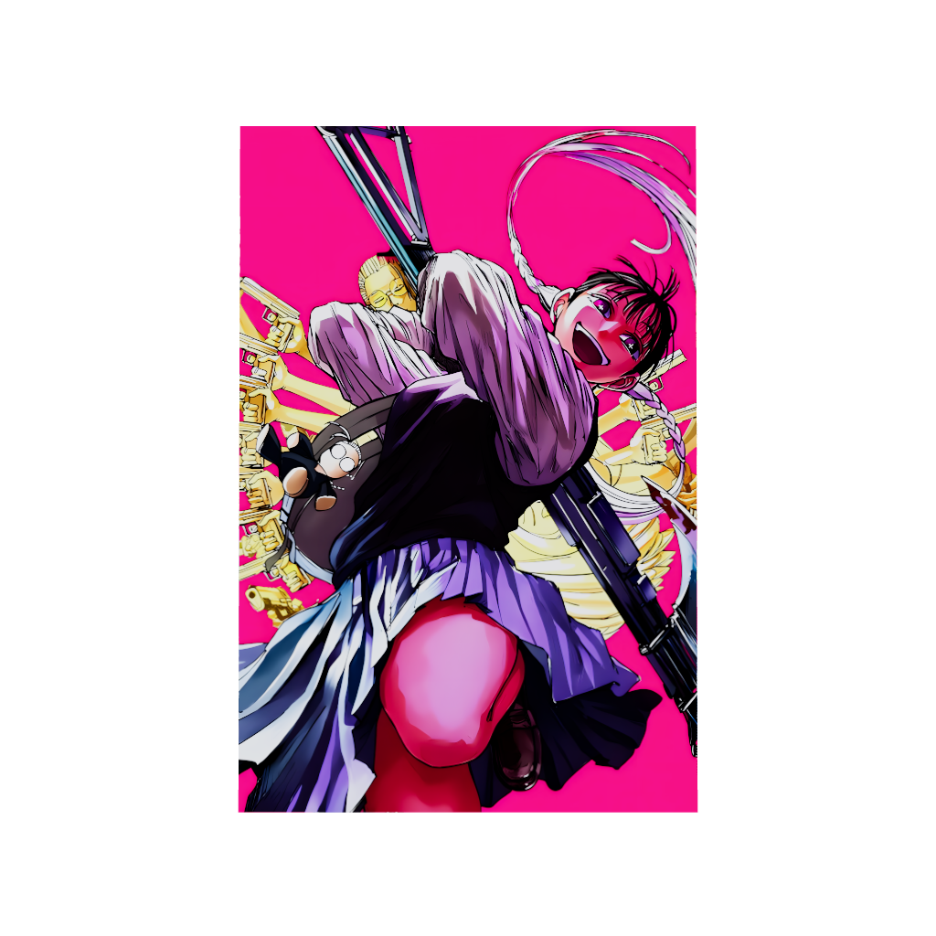 Sakamoto Days anime acrylic poster 3D model by Arcadia North. Textless no text clean manga cover for Volume 9 "Hard Mode" featuring Nao Toramaru. Acrylic wall art printed on acrylic.