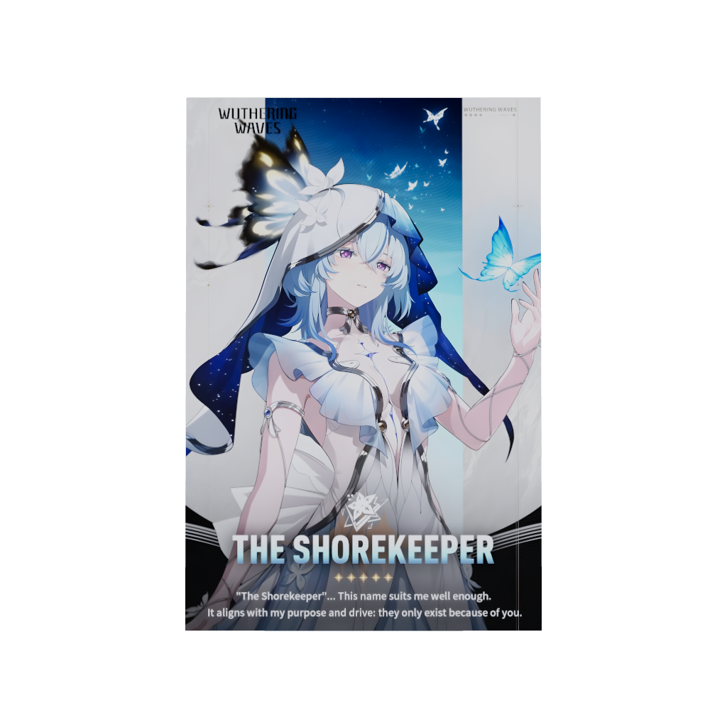 Wuthering Waves WuWa gaming acrylic poster by Arcadia North. The Shorekeeper Character Card. Acrylic wall art printed on acrylic.