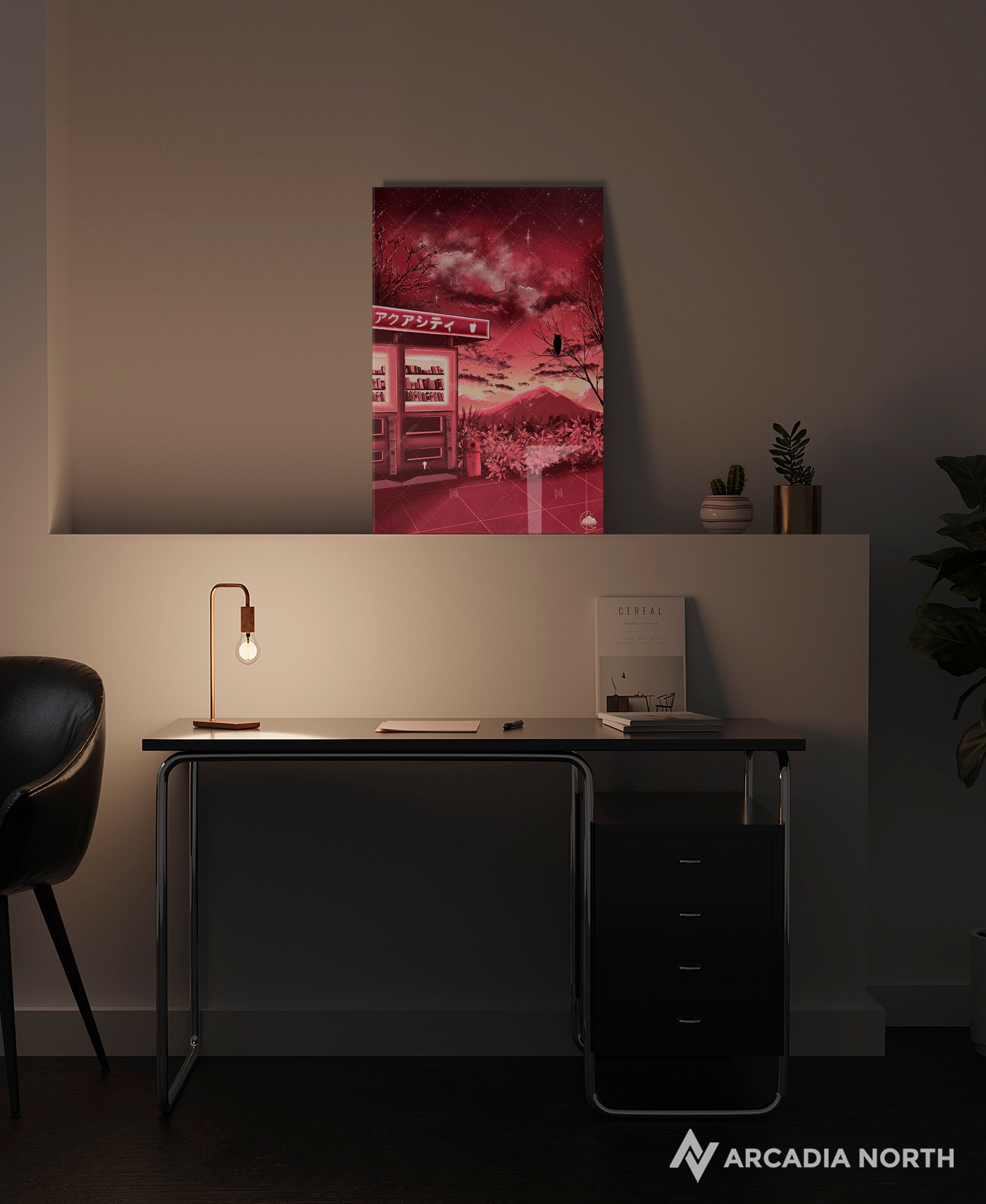 Arcadia North acrylic poster acrylic print. Stargazing Stop by French artist Nebyula. Backlightable acrylic wall art printed on acrylic.