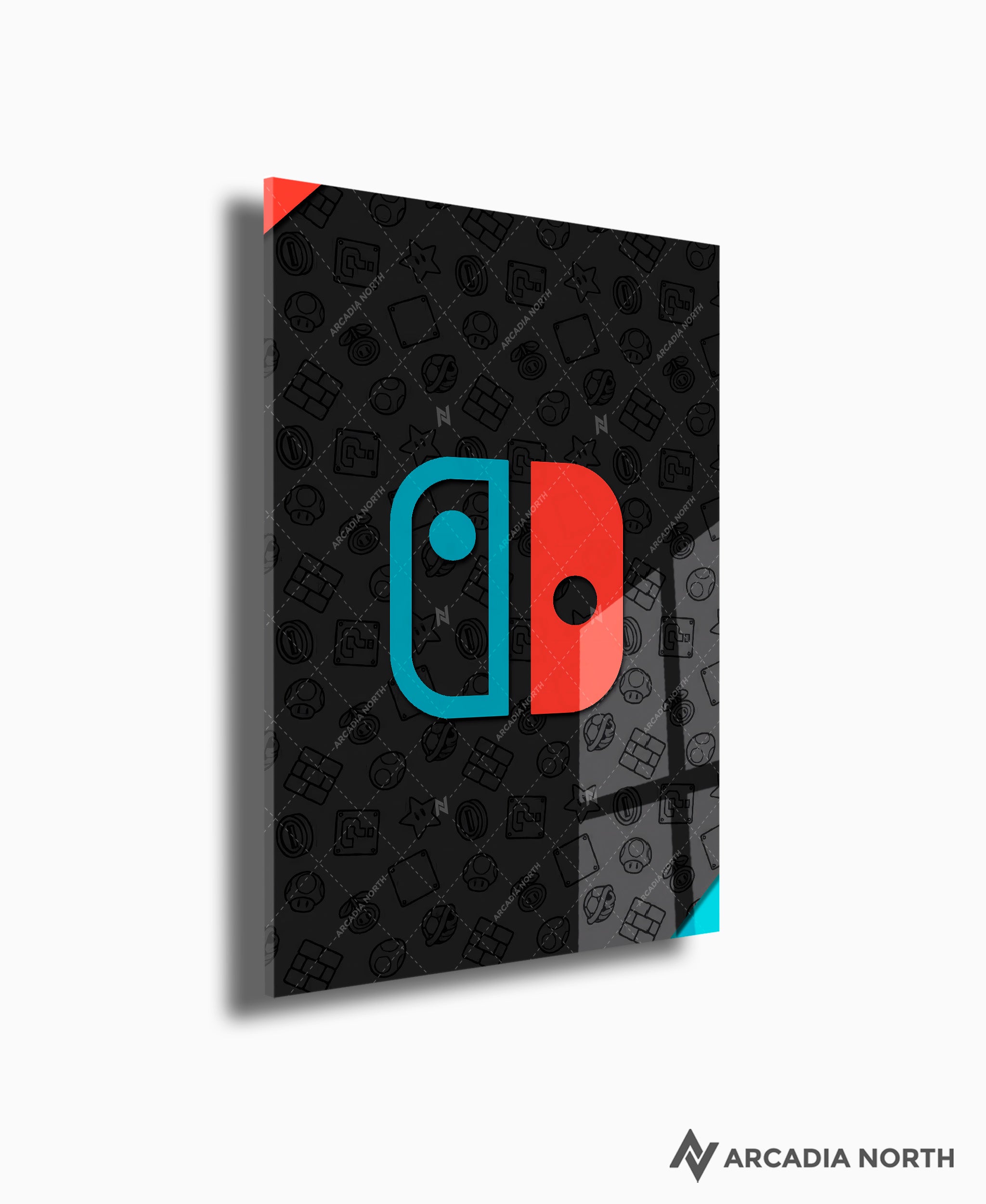 Nintendo Switch Controller Logo With Icons acrylic poster by Arcadia North – premium gaming wall art printed on glossy acrylic.