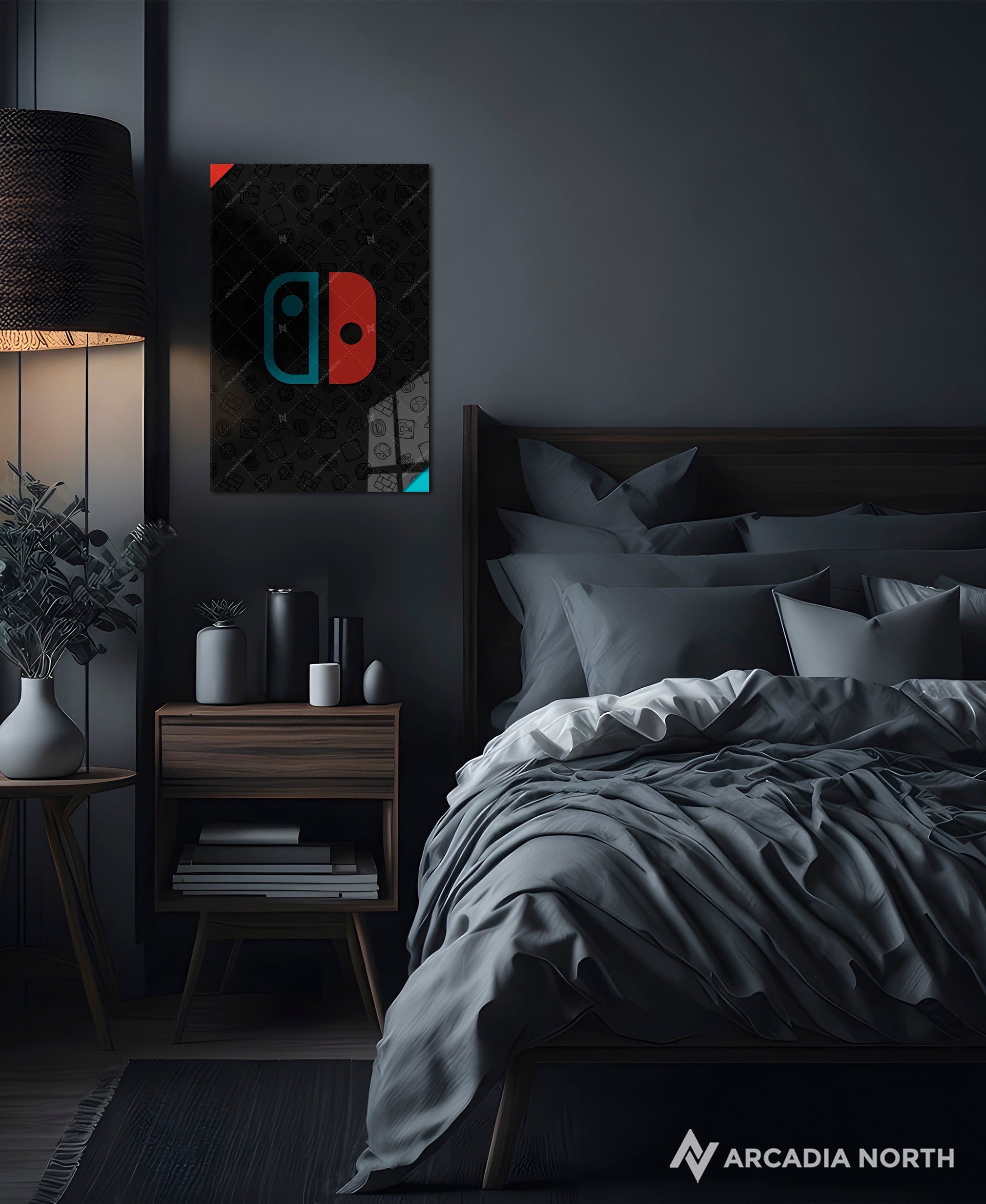 Nintendo Switch Controller Logo With Icons acrylic poster by Arcadia North – premium gaming wall art printed on glossy acrylic.