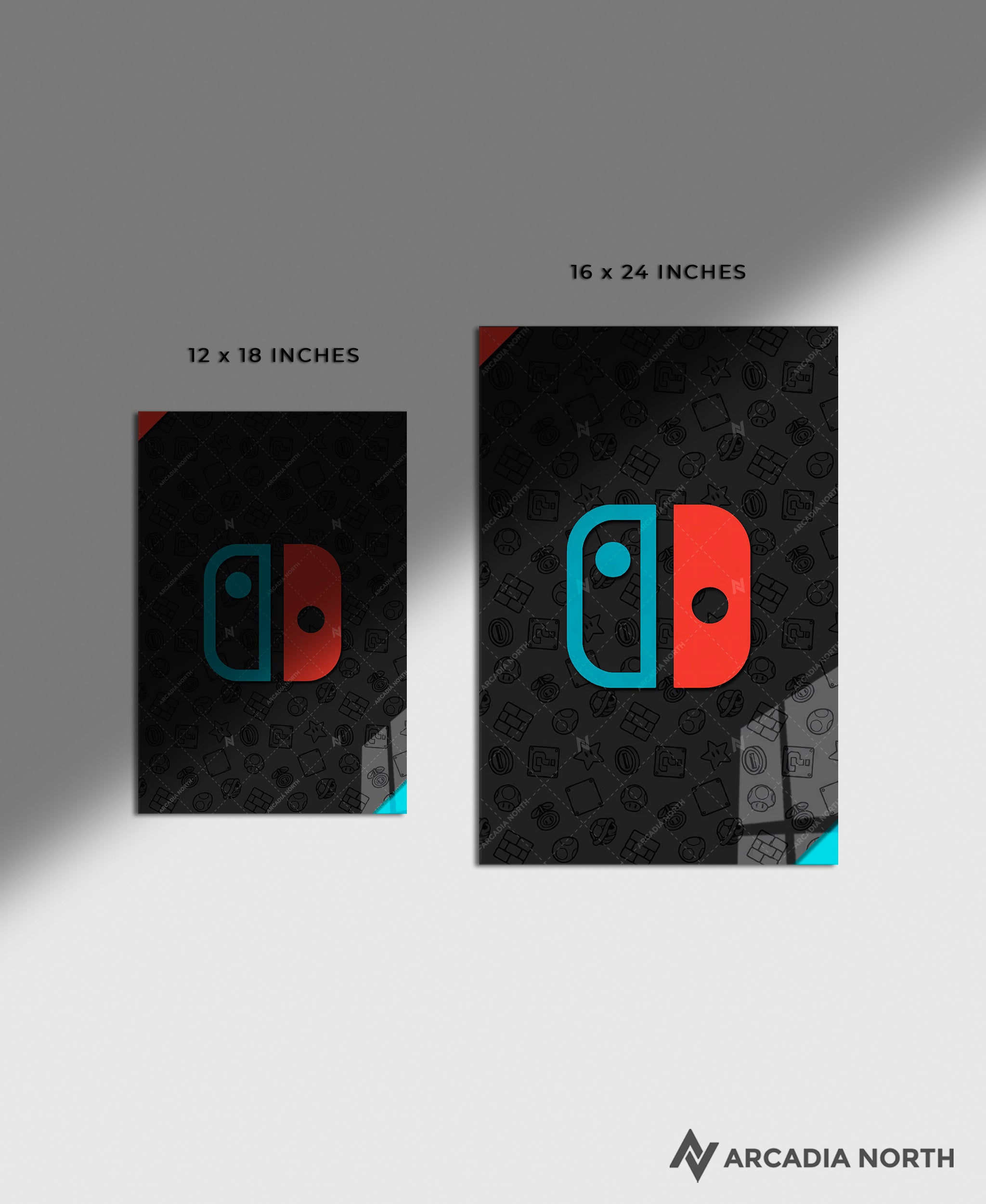 Nintendo Switch Controller Logo With Icons acrylic poster by Arcadia North – premium gaming wall art printed on glossy acrylic.