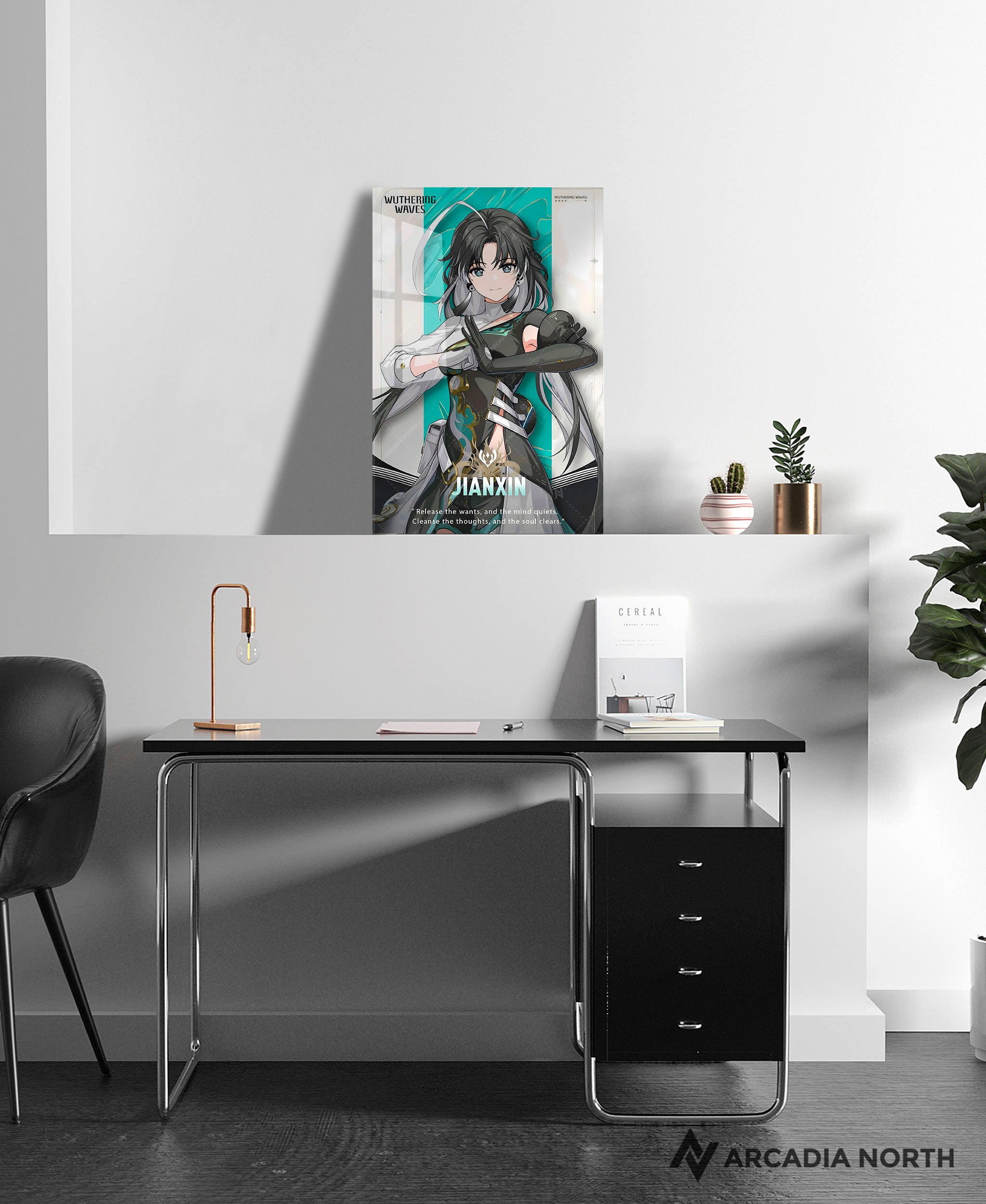 Wuthering Waves WuWa gaming acrylic poster by Arcadia North. Jianxin Character Card. Acrylic wall art printed on acrylic.