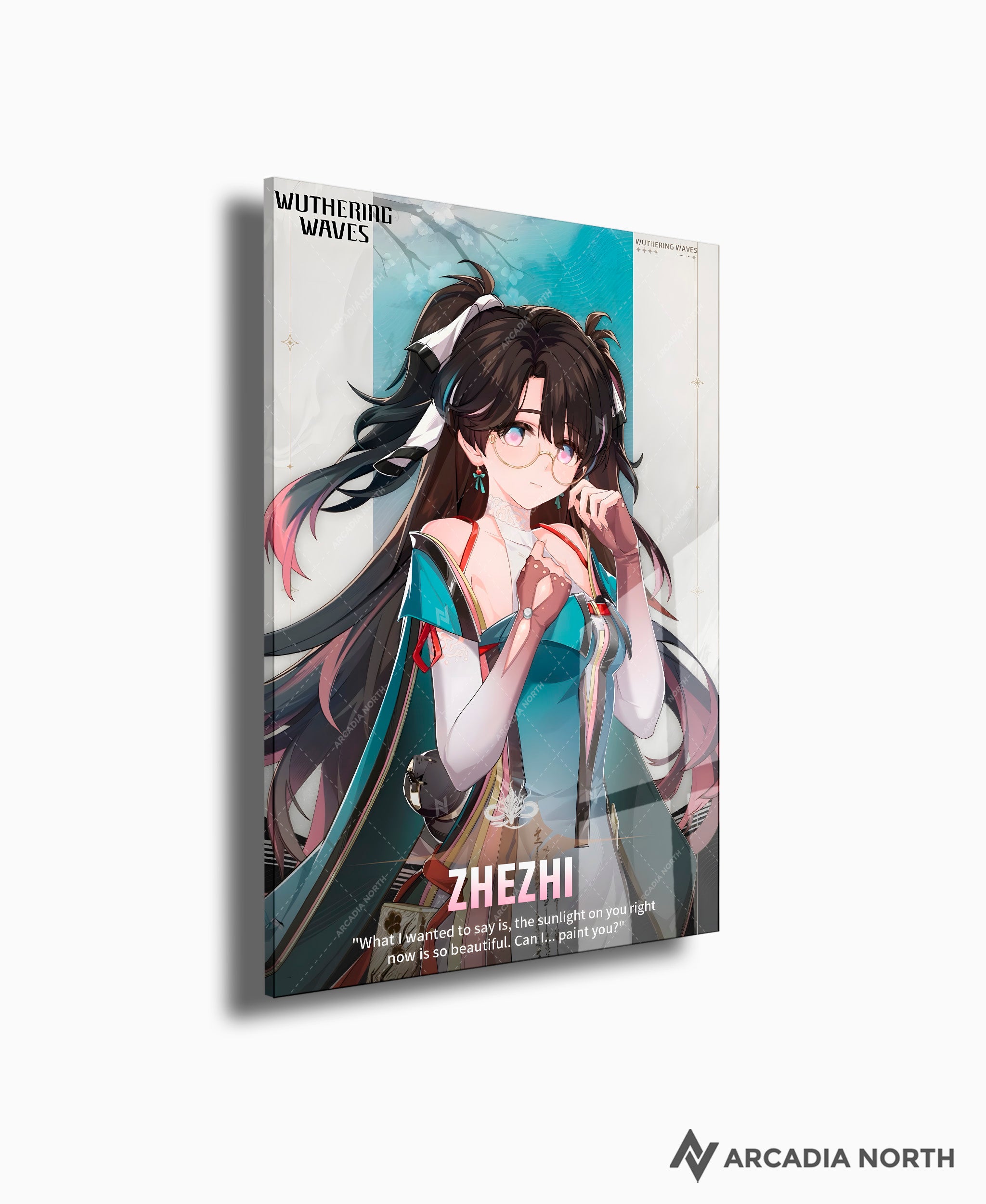 Wuthering Waves WuWa gaming acrylic poster by Arcadia North. Zhezhi Character Card. Acrylic wall art printed on acrylic.