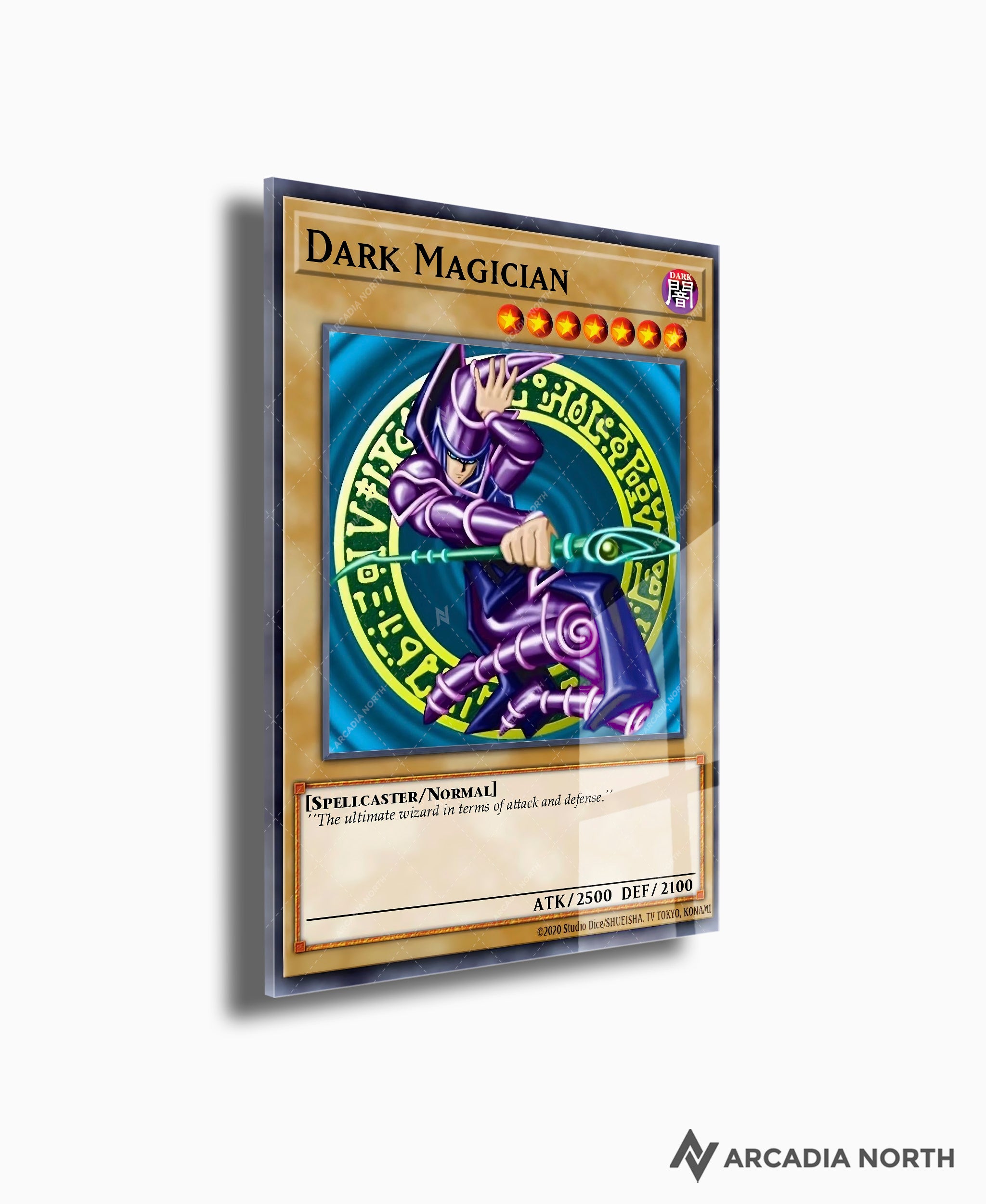 Yu-Gi-Oh! Dark Magician card anime acrylic poster by Arcadia North. Acrylic wall art printed on acrylic.