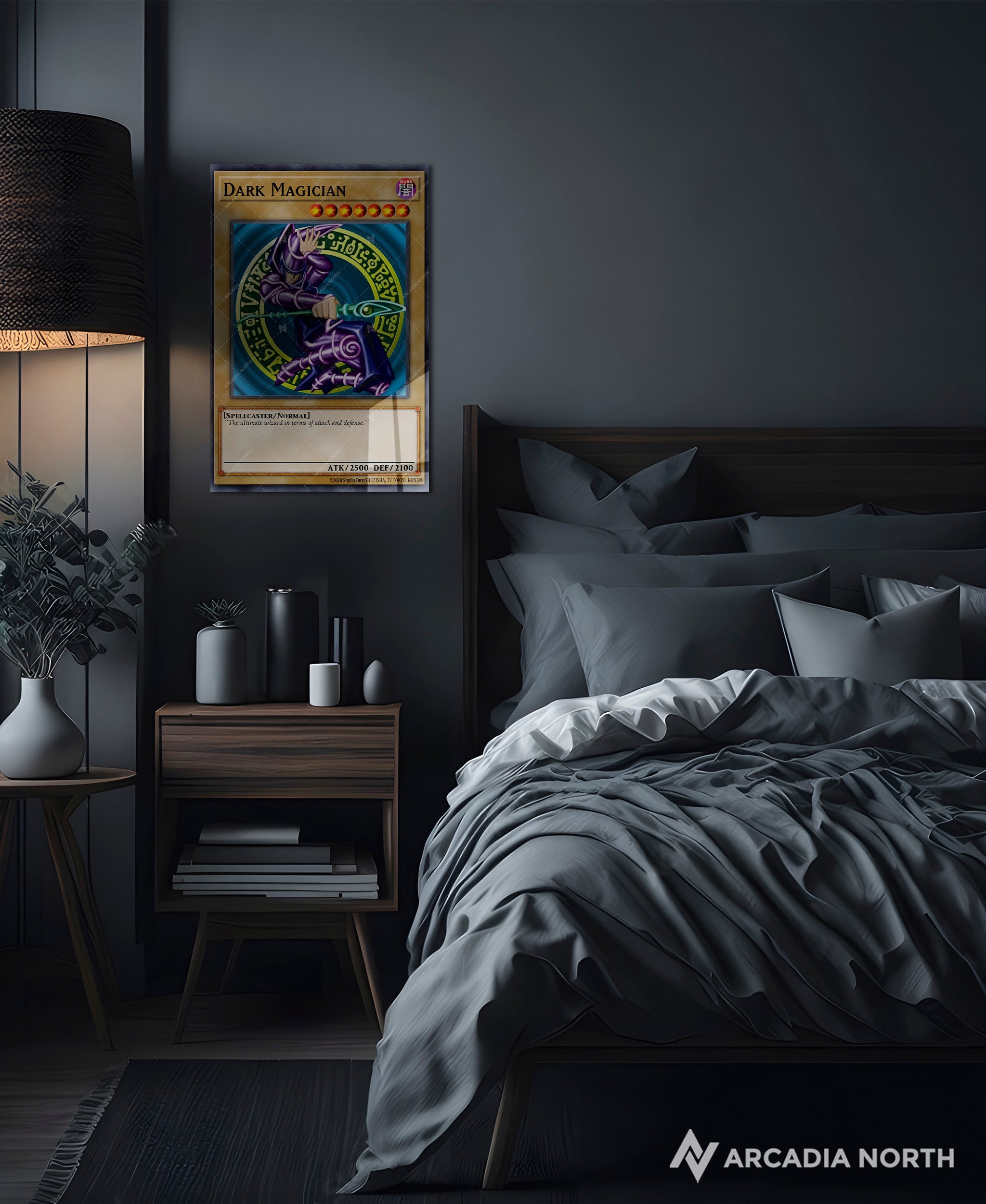 Yu-Gi-Oh! Dark Magician card anime acrylic poster by Arcadia North. Acrylic wall art printed on acrylic.