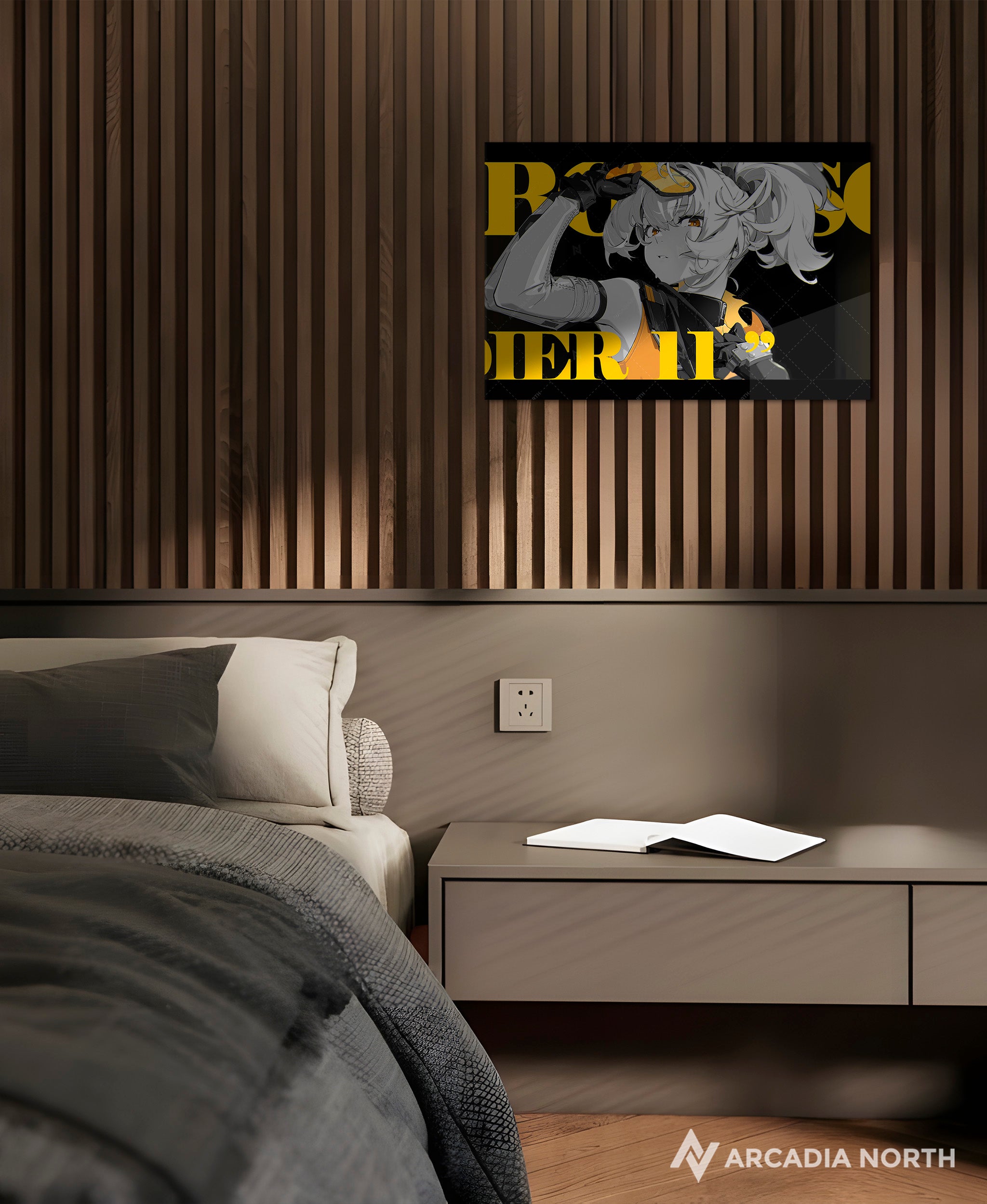 Hoyoverse Zenless Zone Zero ZZZ gaming acrylic poster by Arcadia North. Soldier 11 M3 Mindscape Cinema artwork. Acrylic wall art printed on acrylic.