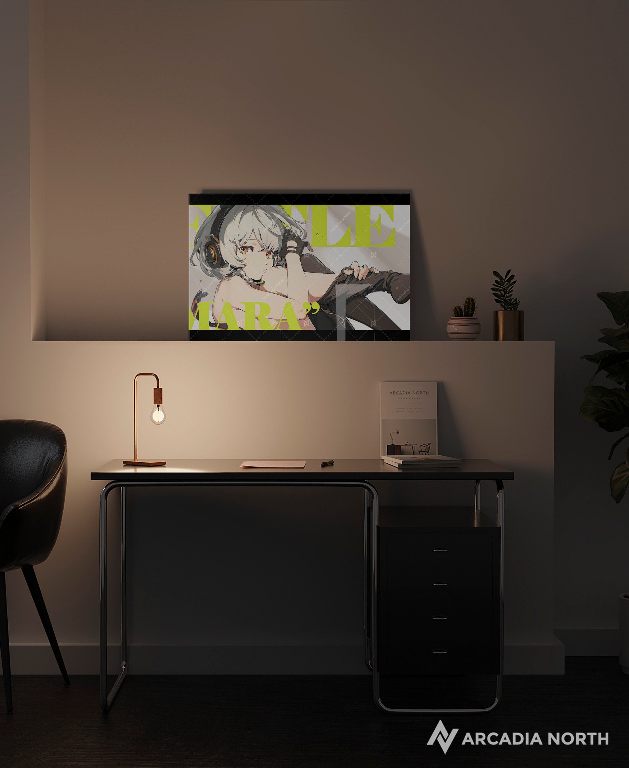 Hoyoverse Zenless Zone Zero ZZZ gaming acrylic poster by Arcadia North. Anby M6 Mindscape Cinema artwork. Acrylic wall art printed on acrylic.