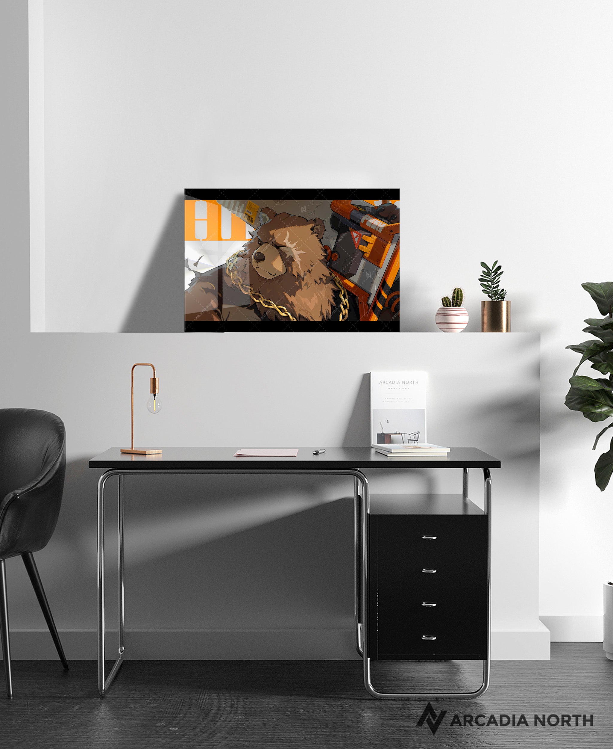 Hoyoverse Zenless Zone Zero ZZZ gaming acrylic poster by Arcadia North. Ben M6 Mindscape Cinema artwork. Acrylic wall art printed on acrylic.