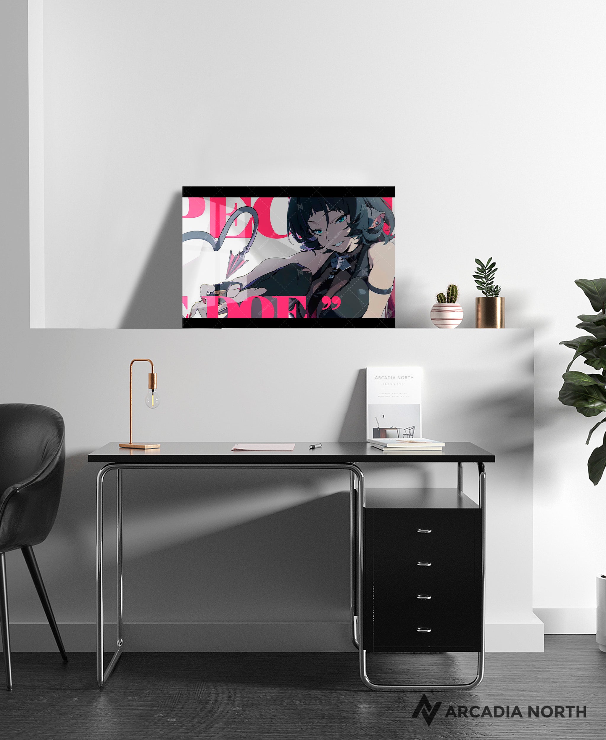 Hoyoverse Zenless Zone Zero ZZZ gaming acrylic poster by Arcadia North. Jane Doe M6 Mindscape Cinema artwork. Acrylic wall art printed on acrylic.