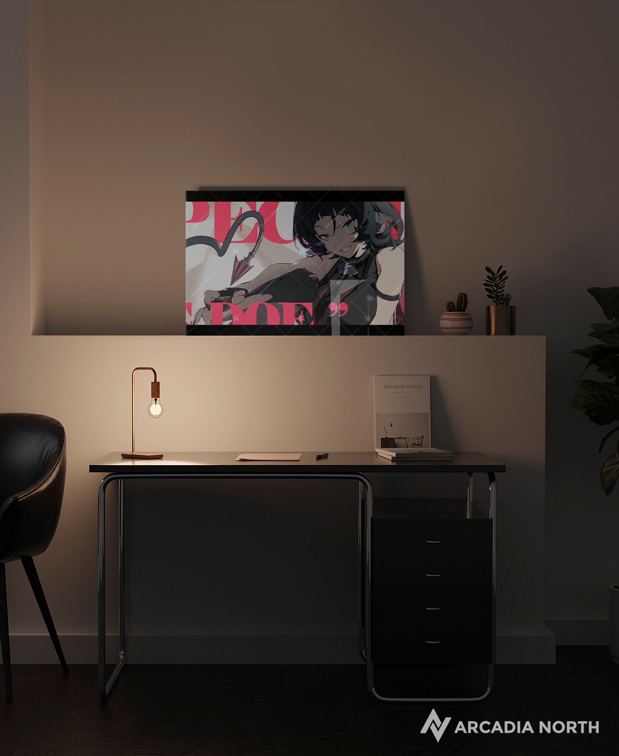 Hoyoverse Zenless Zone Zero ZZZ gaming acrylic poster by Arcadia North. Jane Doe M6 Mindscape Cinema artwork. Acrylic wall art printed on acrylic.