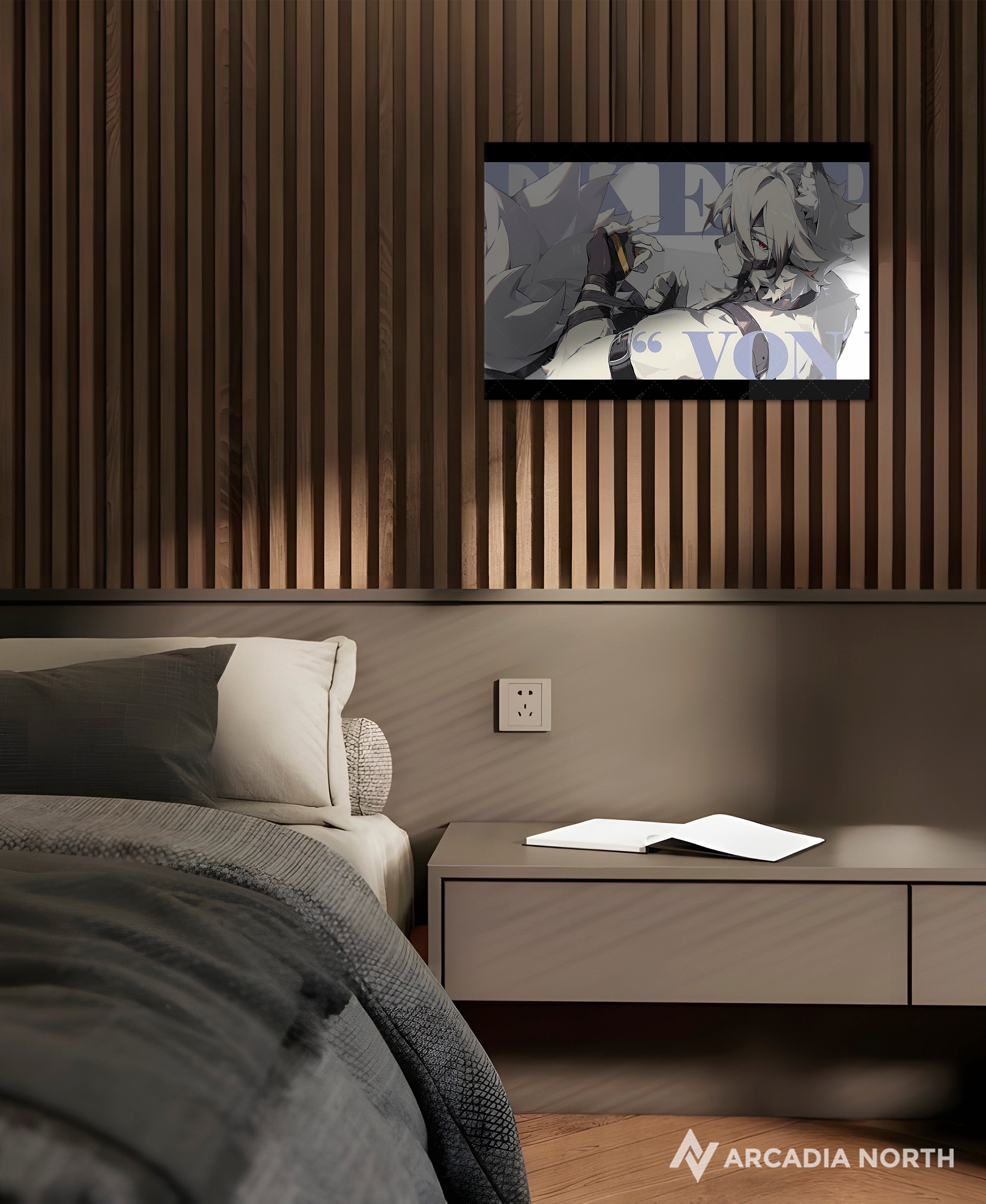 Hoyoverse Zenless Zone Zero ZZZ gaming acrylic poster by Arcadia North. Lycaon M6 Mindscape Cinema artwork. Acrylic wall art printed on acrylic.
