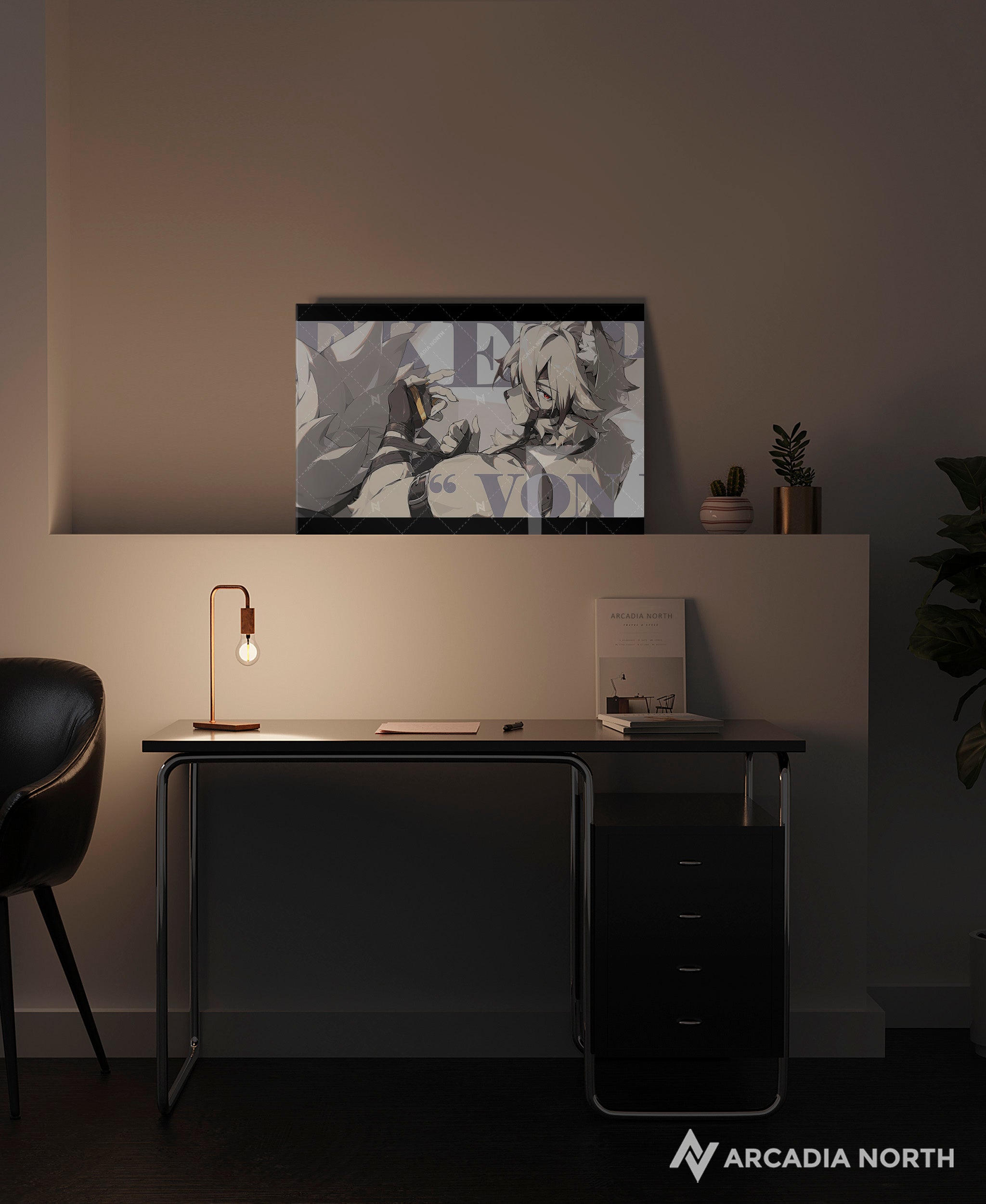 Hoyoverse Zenless Zone Zero ZZZ gaming acrylic poster by Arcadia North. Lycaon M6 Mindscape Cinema artwork. Acrylic wall art printed on acrylic.