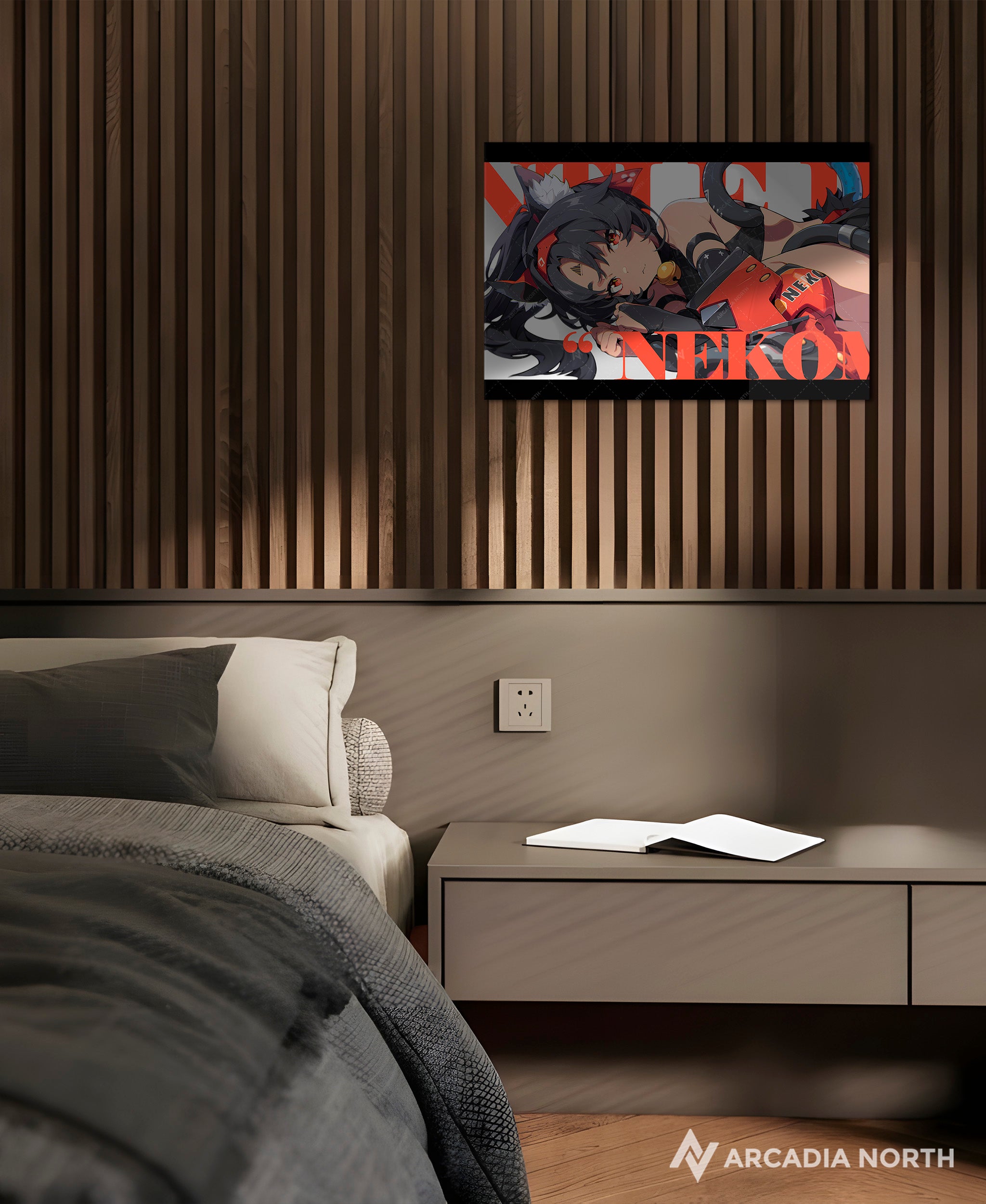 Hoyoverse Zenless Zone Zero ZZZ gaming acrylic poster by Arcadia North. Nekomata M6 Mindscape Cinema artwork. Acrylic wall art printed on acrylic.