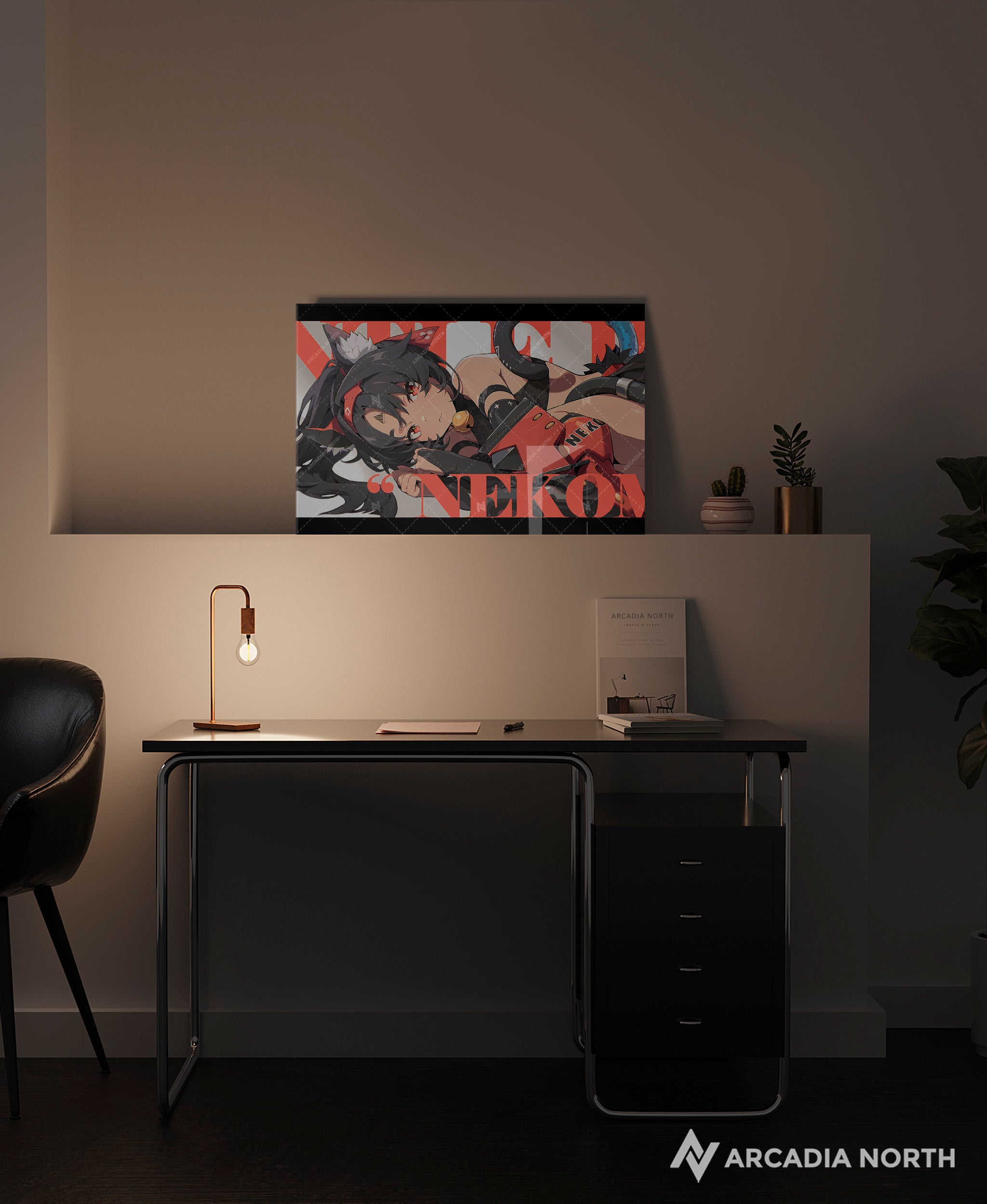 Hoyoverse Zenless Zone Zero ZZZ gaming acrylic poster by Arcadia North. Nekomata M6 Mindscape Cinema artwork. Acrylic wall art printed on acrylic.