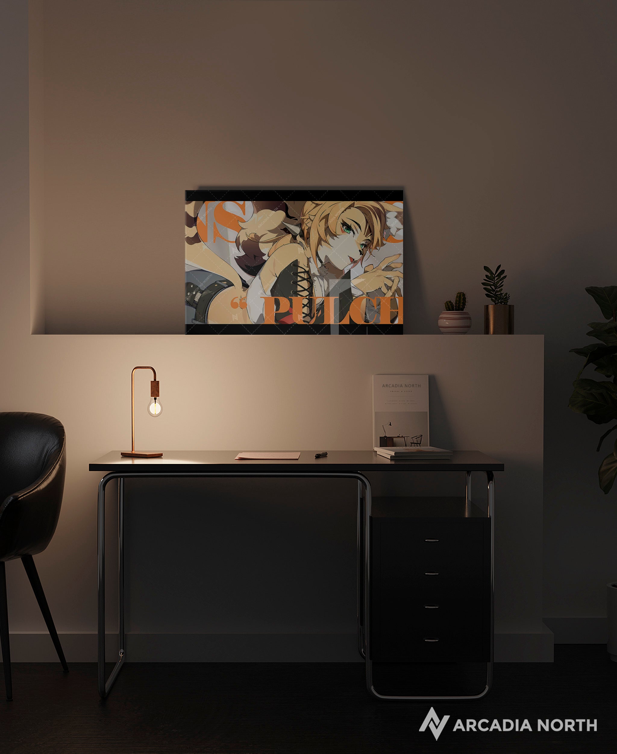 Hoyoverse Zenless Zone Zero ZZZ gaming acrylic poster by Arcadia North. Pulchra M6 Mindscape Cinema artwork. Acrylic wall art printed on acrylic.