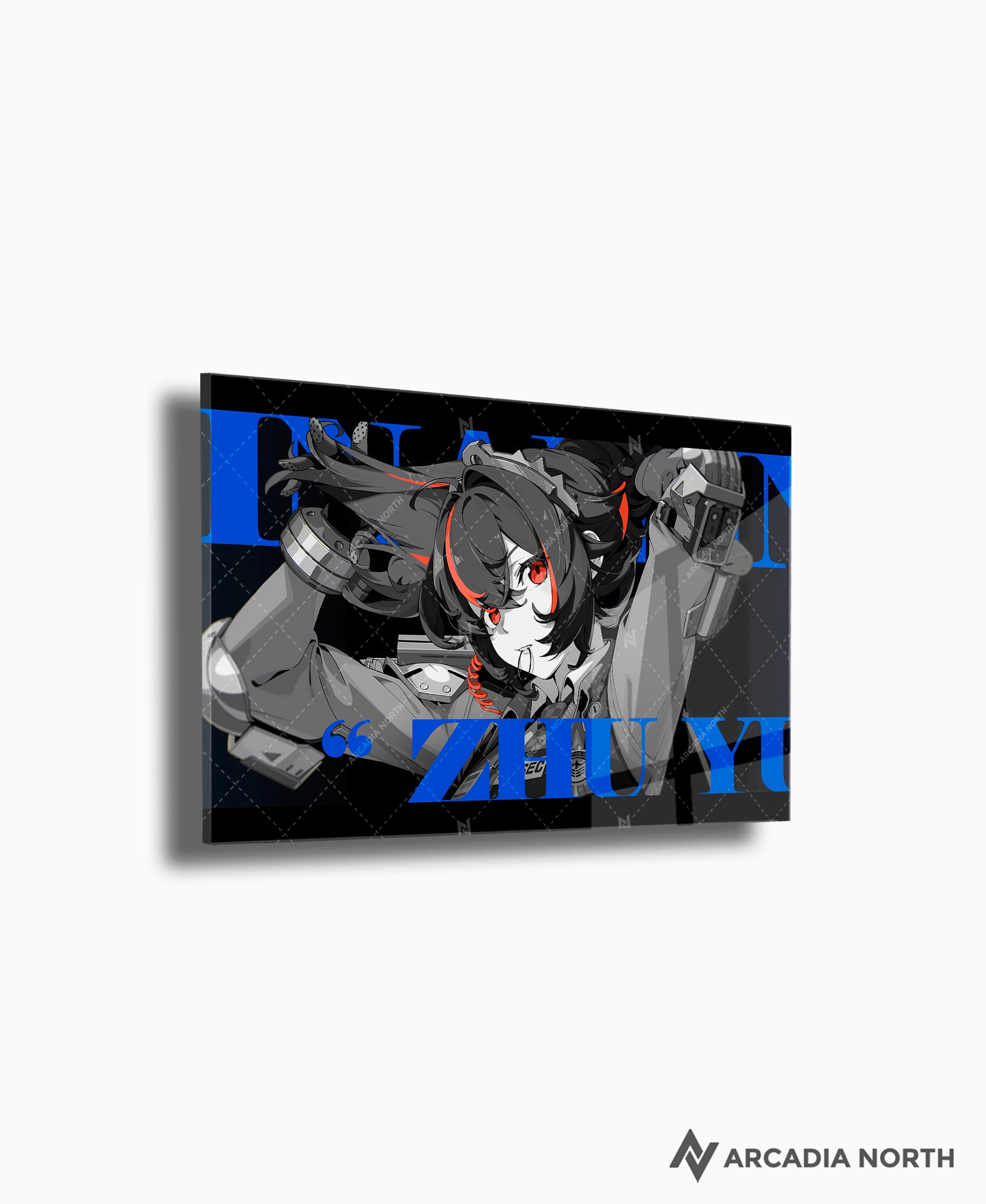 Hoyoverse Zenless Zone Zero ZZZ gaming acrylic poster by Arcadia North. Zhu Yuan M3 Mindscape Cinema artwork. Acrylic wall art printed on acrylic.