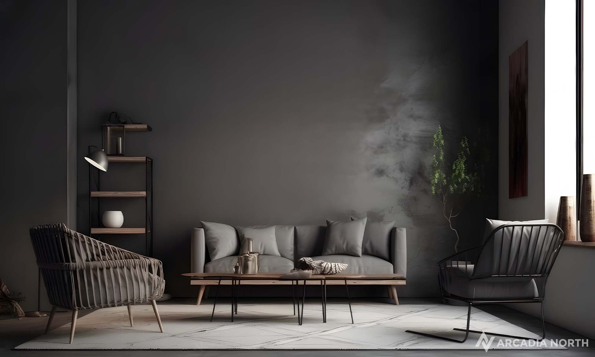Modern living room with an empty wall