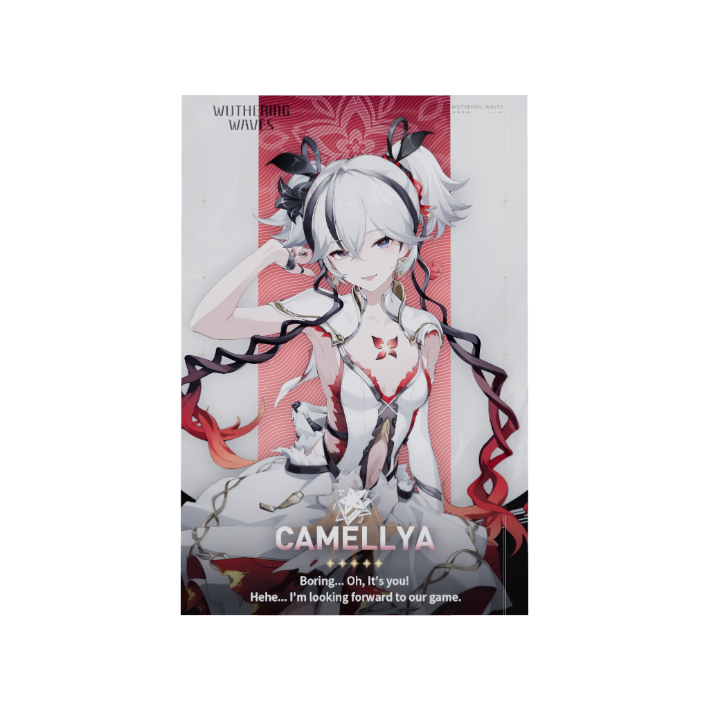 Wuthering Waves WuWa gaming acrylic poster by Arcadia North. Camellya Character Card. Acrylic wall art printed on acrylic.