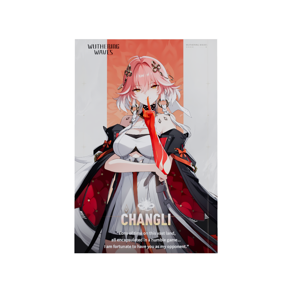 Wuthering Waves WuWa gaming acrylic poster by Arcadia North. Changli Character Card. Acrylic wall art printed on acrylic.