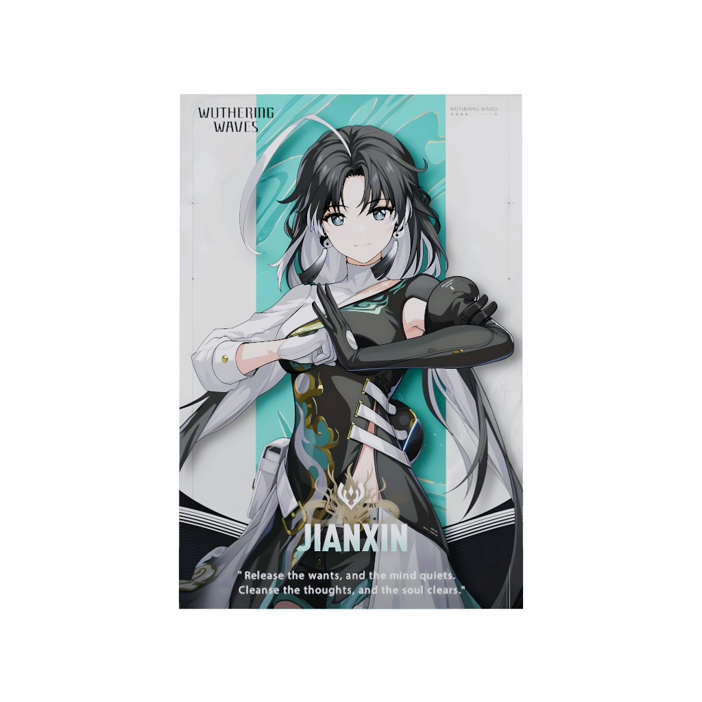 Wuthering Waves WuWa gaming acrylic poster by Arcadia North. Jianxin Character Card. Acrylic wall art printed on acrylic.