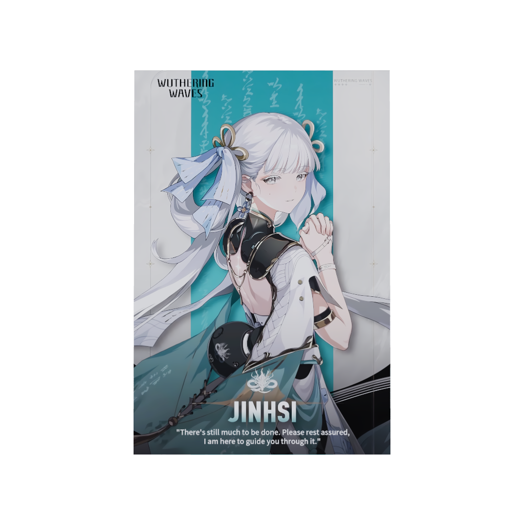 Wuthering Waves WuWa gaming acrylic poster by Arcadia North. Jinhsi Character Card. Acrylic wall art printed on acrylic.