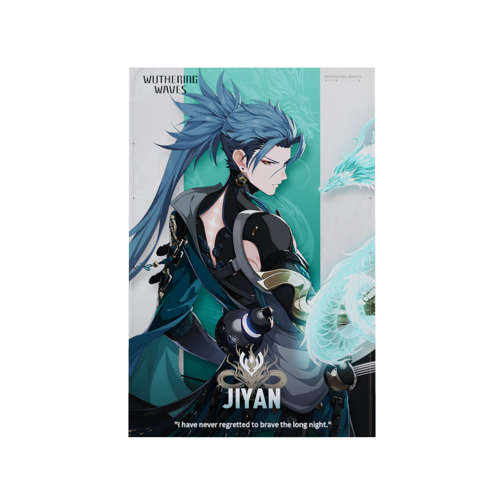 Wuthering Waves WuWa gaming acrylic poster by Arcadia North. Jiyan Character Card. Acrylic wall art printed on acrylic.
