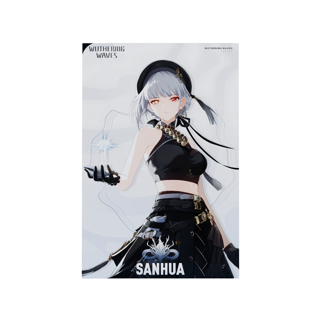 Wuthering Waves WuWa gaming acrylic poster by Arcadia North. Sanhua Character Card. Acrylic wall art printed on acrylic.